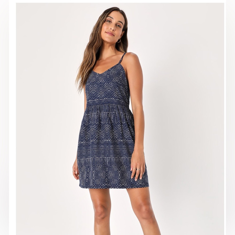NWT Lulus RVCA Nolan Navy Blue Print Dress Size Small